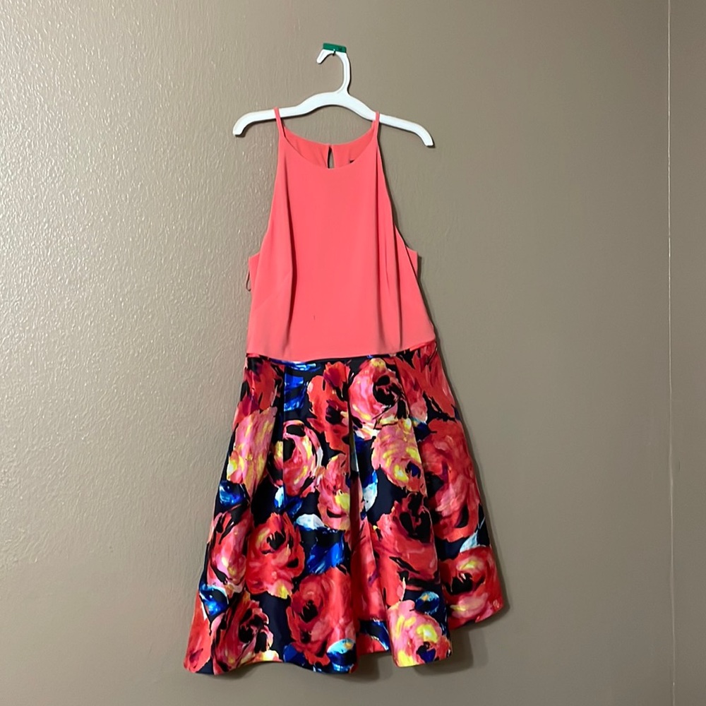Coral and floral Adrianna Papell swing dress